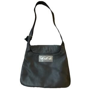 Vtg Silver Horses Accent Purse A. Giannette Black Leather‎ Shoulder Bag Cowgirl